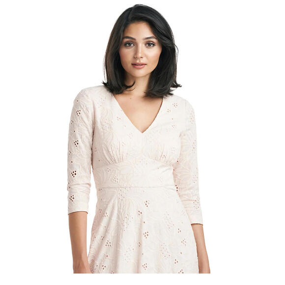 Kay Unger Womens Eyelet Floral High-Low Maxi Dress Size 6 Cottagecore Romantic - Picture 3 of 16